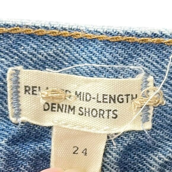 Madewell Ripped High Rise Denim Shorts Size 24 Steenwick Wash Mid Length Cotton - Picture 7 of 9